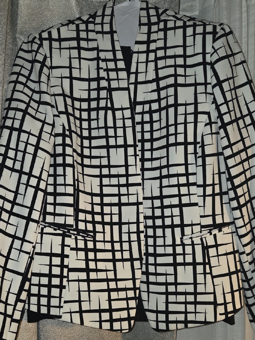 Tahari Women's Black & White Grid-Print Blazerand Black Pencil Skirt